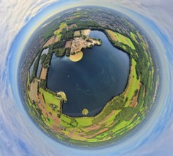 Aerial view, Tenderingssee and lido, globe, fisheye image, fisheye image, 360 degree image, tiny