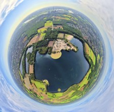 Aerial view, Tenderingssee and lido, globe, fisheye image, fisheye image, 360 degree image, tiny
