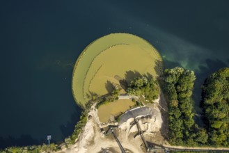 Aerial view, gravel works Hünxe at the Tenderingssee, Bruckhausen, Hünxe, Ruhr area, North