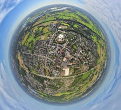 Aerial view, city centre view with town hall and town hall square, Voerde school centre, earth