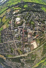 Aerial view, city centre view with town hall and town hall square, Voerde school centre, earth