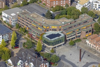 Aerial view, Voerde town hall and town hall square, Voerde, Ruhr area, North Rhine-Westphalia,