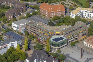 Aerial view, Voerde town hall and town hall square, Voerde, Ruhr area, North Rhine-Westphalia,