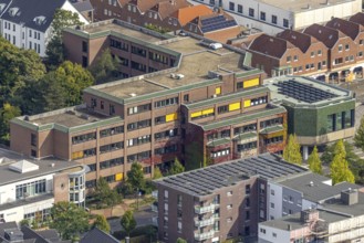 Aerial view, town hall Voerde city administration, Voerde, Ruhr area, North Rhine-Westphalia,