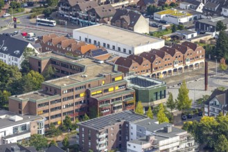 Aerial view, Voerde town hall and town hall square, Voerde, Ruhr area, North Rhine-Westphalia,