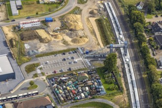 Aerial view, Friedrichsfeld (Niederrhein) railway station, construction site with new building and