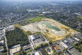 Aerial view of the former harness racing track Recklinghausen, on the A2 motorway, with northern