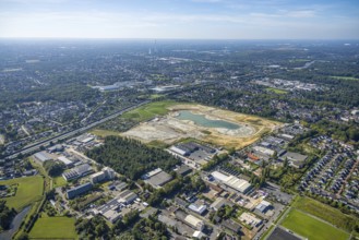 Aerial view of the former harness racing track Recklinghausen, on the A2 motorway, with northern