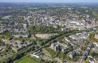 Aerial view, Recklinghausen district hall with new extension, Hillen, Recklinghausen, Ruhr area,