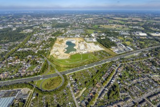 Aerial view of the former harness racing track Recklinghausen, on the A2 motorway, with northern