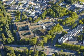 Aerial view, Recklinghausen district hall with new extension, Hillen, Recklinghausen, Ruhr area,