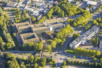 Aerial view, Recklinghausen district hall with new extension, Hillen, Recklinghausen, Ruhr area,