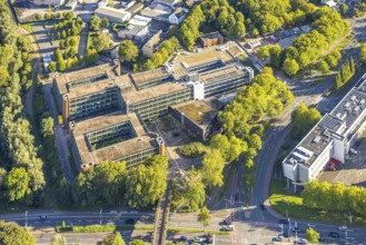 Aerial view, Recklinghausen district hall with new extension, Hillen, Recklinghausen, Ruhr area,