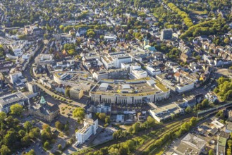 Aerial view, overview of the city centre of Recklinghausen with town hall, main station