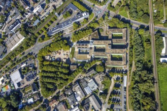 Aerial view, Recklinghausen district hall with new extension, Hillen, Recklinghausen, Ruhr area,