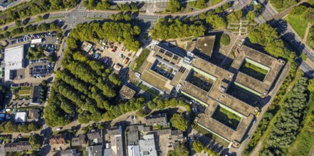 Aerial view, Recklinghausen district hall with new extension, Hillen, Recklinghausen, Ruhr area,