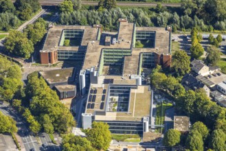 Aerial view, Recklinghausen district hall with new extension, Hillen, Recklinghausen, Ruhr area,