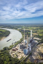 Aerial view, Voerde power station on the river Rhine, decommissioned coal-fired power station on