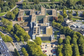 Aerial view, Recklinghausen district hall with new extension, Hillen, Recklinghausen, Ruhr area,