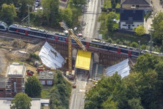 Aerial view, S-Bahn and railway line across Spellener Straße, bridge construction and extension of
