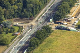 Aerial view, Schwanenstraße level crossing, expansion of the Betuweroute and Betuwe line railway