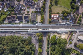 Aerial view, Voerde main station, construction site Steinstraße bridge, construction site