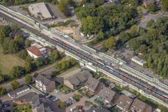 Aerial view, Voerde main station, construction site Steinstraße bridge, construction site