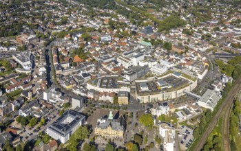 Aerial view, overview of the city centre of Recklinghausen with town hall, main station