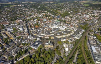 Aerial view, overview of the city centre of Recklinghausen with town hall, main station