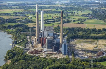 Aerial view, Voerde power station, decommissioned coal-fired power station on the river Rhine,