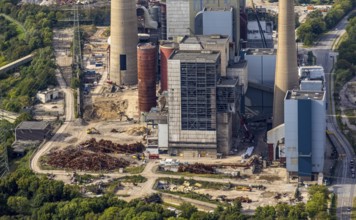 Aerial view, Voerde power plant detail shot and dismantling, decommissioned coal-fired power plant