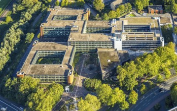 Aerial view, Recklinghausen district hall with new extension, Hillen, Recklinghausen, Ruhr area,