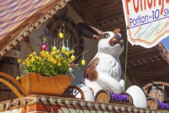 Easter bunny with flowers, decoration, figure at the Bremen Easter Fair, Bürgerweide, Bremen,