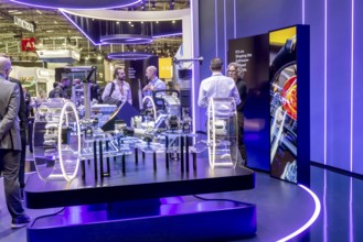 Exhibition stand of the automotive supplier ZF. IAA MOBILITY in Munich. The motor show presents