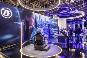 Exhibition stand of the automotive supplier ZF. IAA MOBILITY in Munich. The motor show presents