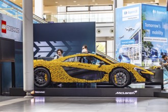 McLaren sports car, rebuilt from Lego bricks. IAA MOBILITY in Munich. The motor show presents