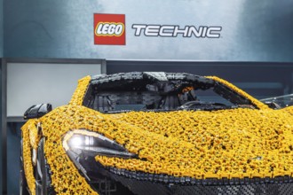 McLaren sports car, rebuilt from Lego bricks. IAA MOBILITY in Munich. The motor show presents