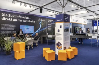 Exhibition stand Die Autobahn GmbH des Bundes. Logo and word mark. IAA MOBILITY in Munich. The