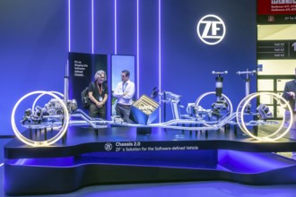 Exhibition stand of the automotive supplier ZF. IAA MOBILITY in Munich. The motor show presents