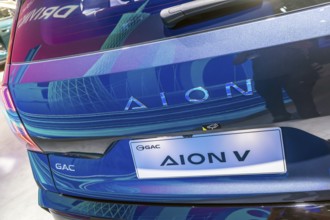 Exhibition stand of the Chinese manufacturer GAC, Guangzhou Automobile Group. Model Aion V. IAA