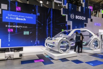 Exhibition stand of Bosch Automotive. IAA MOBILITY in Munich. The motor show presents itself as a