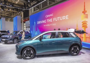 Exhibition stand of the Chinese manufacturer GAC, Guangzhou Automobile Group. Model Aion UT. IAA