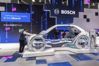 Exhibition stand of Bosch Automotive. IAA MOBILITY in Munich. The motor show presents itself as a