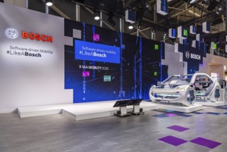Exhibition stand of Bosch Automotive. IAA MOBILITY in Munich. The motor show presents itself as a