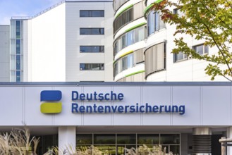German Pension Insurance with logo and word mark. Office building in Stuttgart, Baden-Württemberg,