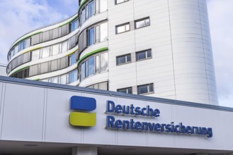 German Pension Insurance with logo and word mark. Office building in Stuttgart, Baden-Württemberg,