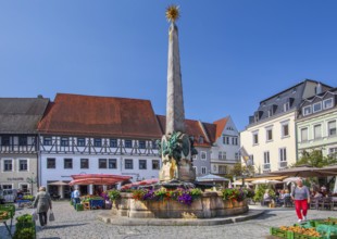 Luitpold Fountain on the market square in the old town centre, beer town Kulmbach, Main Valley,