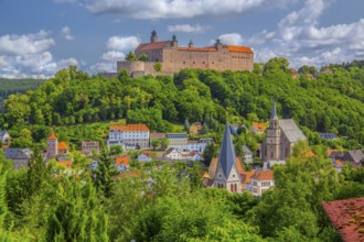 Old town view with the Plassenburg, beer town Kulmbach, Maintal, Upper Franconia, Franconia,