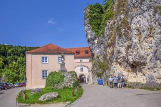 Entrance portal to Weltenburg Abbey, Kelheim, Danube Valley, Lower Bavaria, Bavaria, Germany
