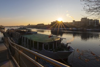Prague, Botel, Danube, sunrise, hotel ship, water, skyline, mood